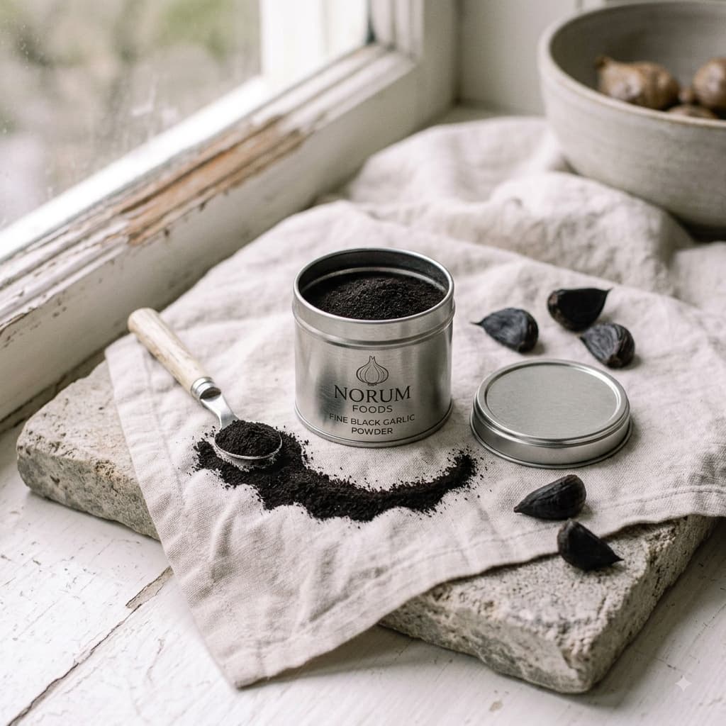 Black Garlic Powder — 45 g tin · in development